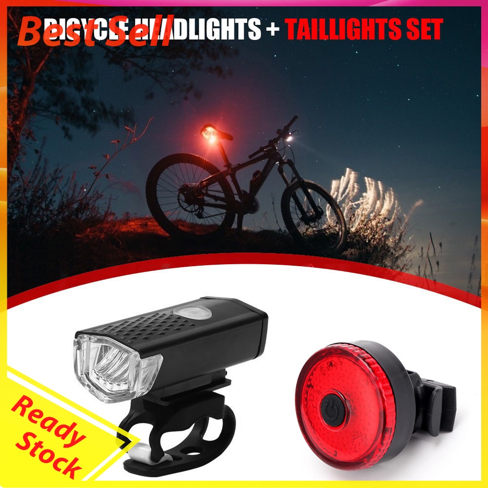 Bike LED USB Rechargeable Headlight Taillight Set Bicycle Front Back Light