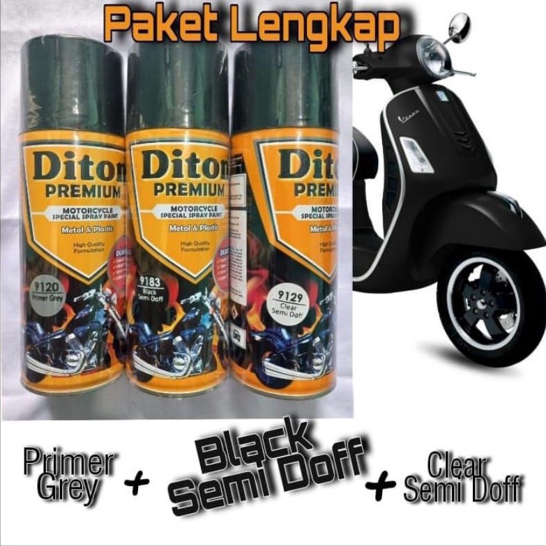 Paket Pylok Pylox Diton Premium 400ml Primer Grey 9120 + Black Semi Doff 9183 + Clear Semi Doff 9129