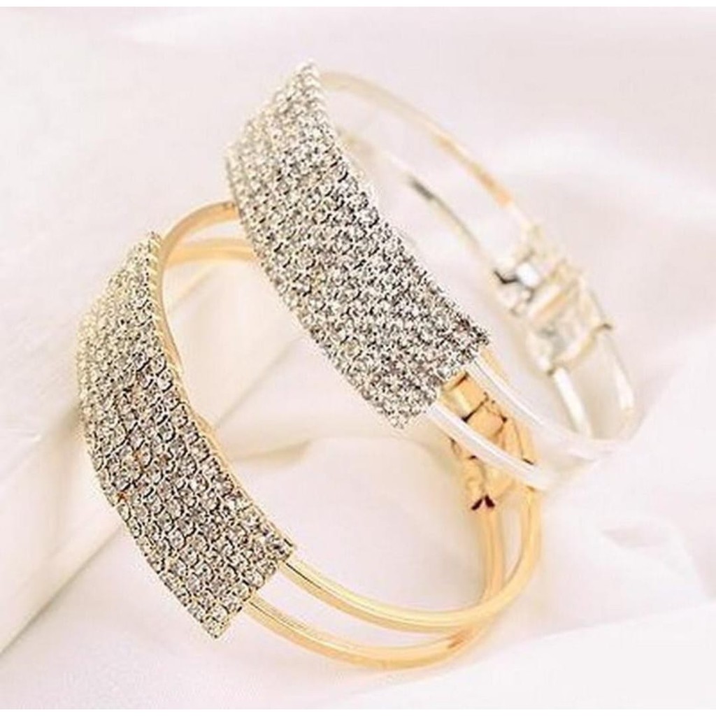 ♥TMALL88♥ New Gelang Fashion Wanita Elegan Dengan Hiasan Kristal c1 Mengkilap B15