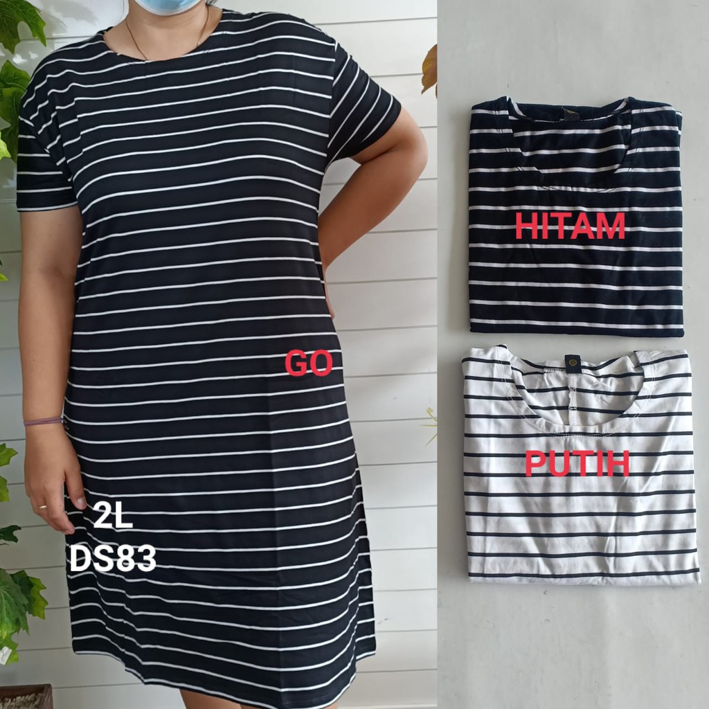 gof DS LMN JUMBO DRESS/DASTER Wanita Casual Motif Garis Salur Pakaian Perempuan Lengan Pendek