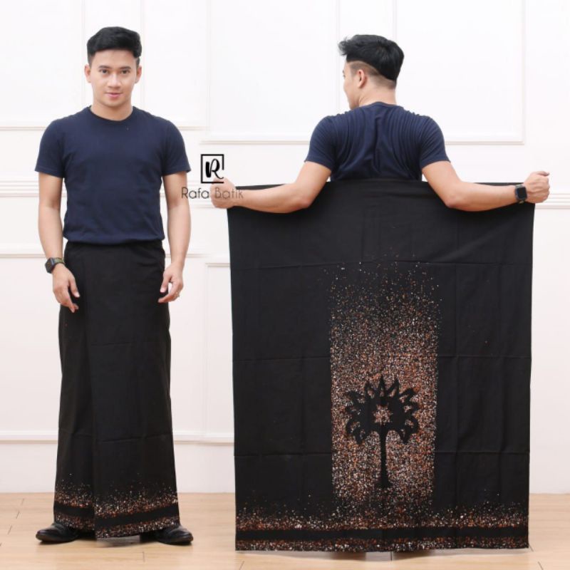 SARUNG CAP RAFA MOTIF SIMPLE POLOS WARNA HITAM KOMBINASI ABU DAN COKLAT SARUNG BATIK PRIA COWOK DEWA