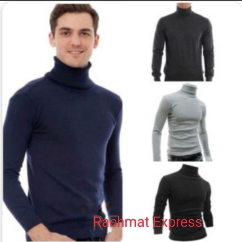 Turtleneck Pria kaos leher tinggi Fashion Korea Sweater