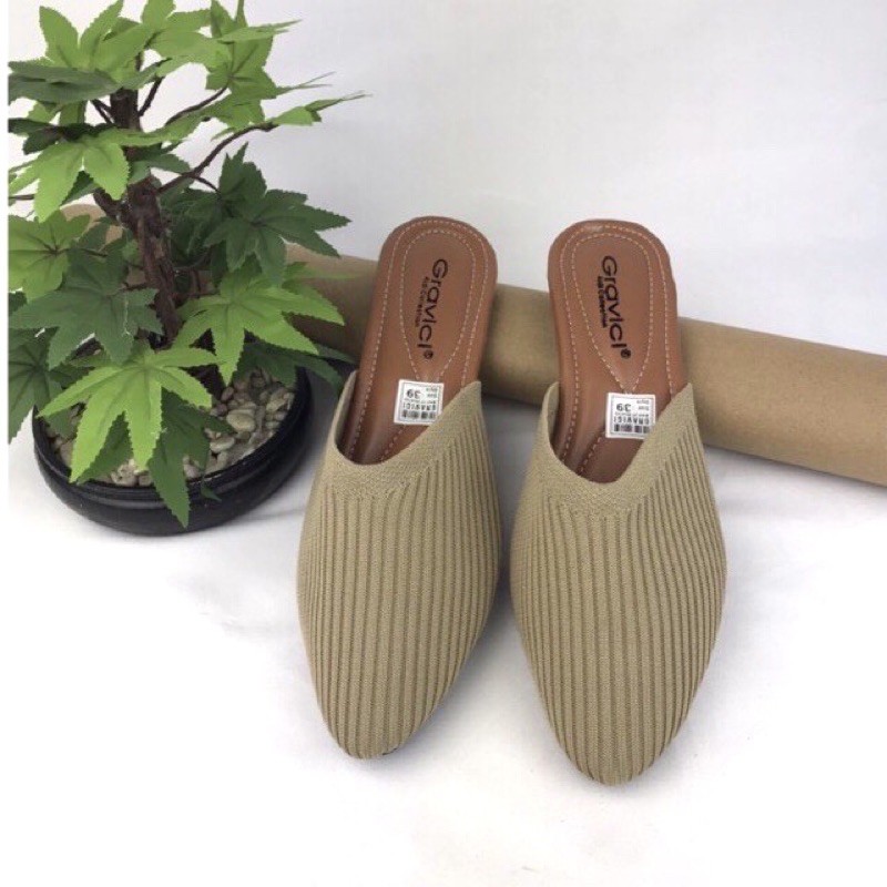 Sandal Flat Wanita Slip On Bahan Rajut Import SF-52 GRAVICI