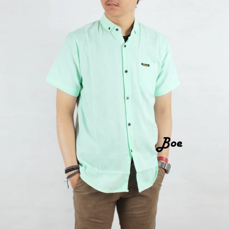 kemeja pria formal pria lengan pendek hijau mint