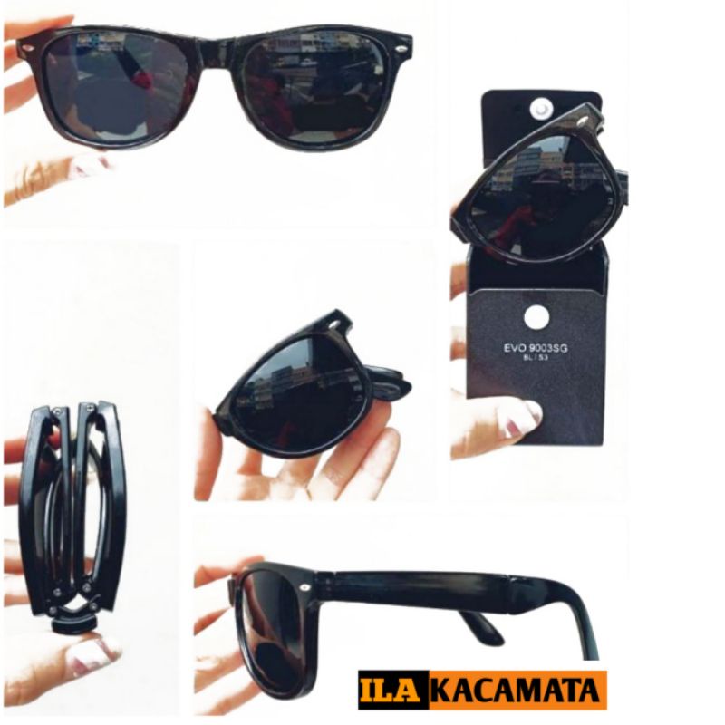 kacamata hitam pria model oval lipat free box, kacamata lipat