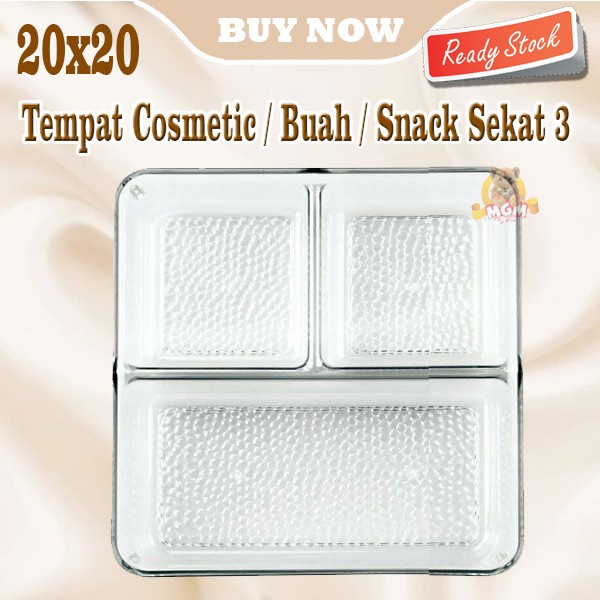 Clear Tempat kosmestik buah snack Organiser Multifungsi 20x20x5 sekat3