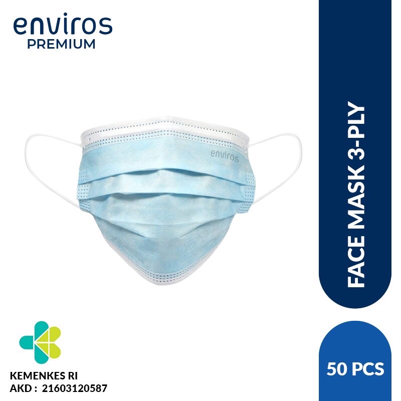 ENVIROS PREMIUM ultra soft 3-PLY surgical Disposible face mask KEMENKES RI