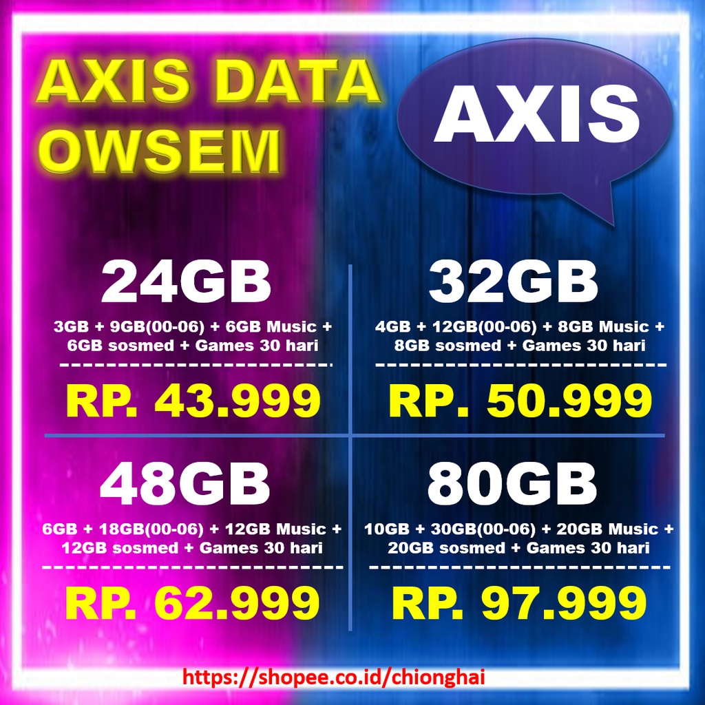 Kuota Axis Owsem 4, 8, 16, 24, 32, 48, 80 GB