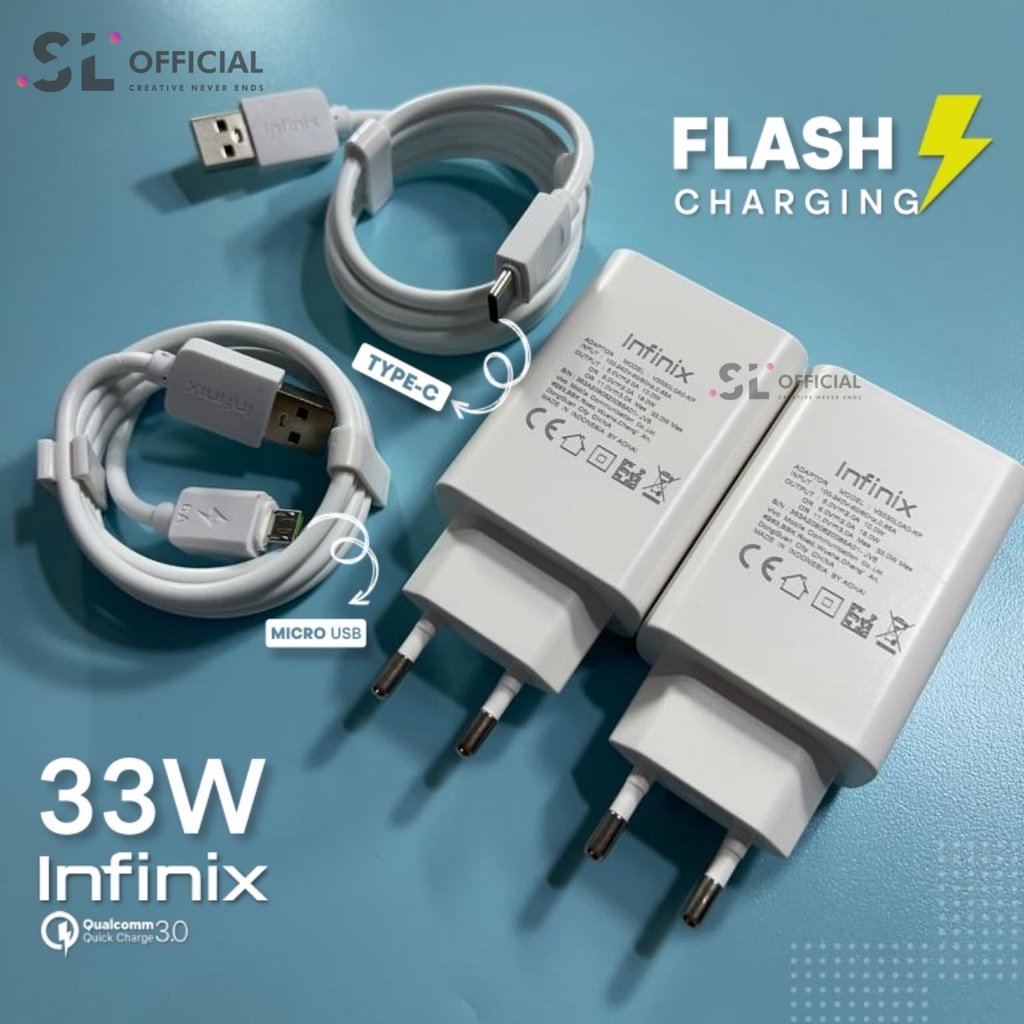 Real 33W Charger Infinix Original 100% Fast Charging 33watt Micro Usb &amp; Type C