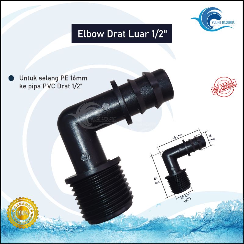 Elbow L Drat Luar 1/2 ke Pipa PVC Drat 1/2