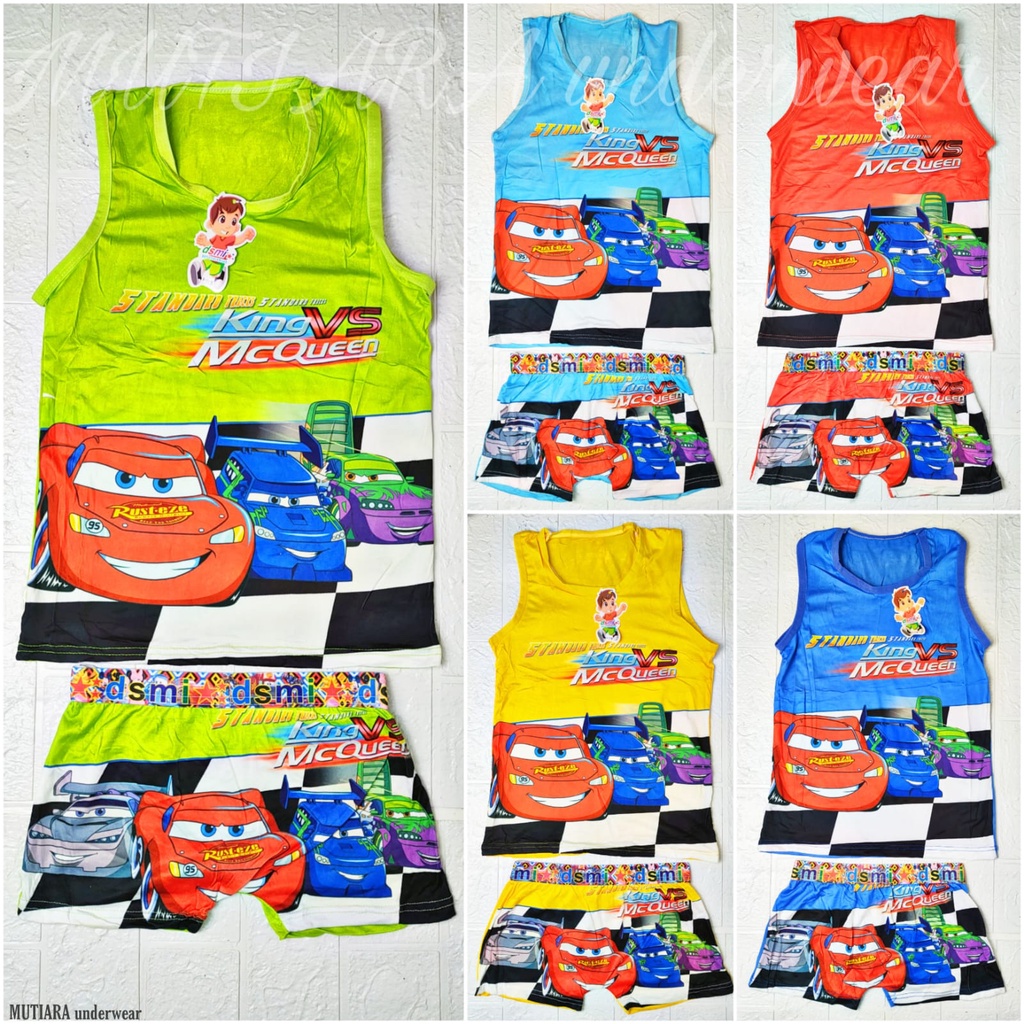 Setelan Anak Laki-laki 3-11 Tahun 1 Set Singlet + Boxer Anak Laki-Laki Gambar Cars/Setelan Anak