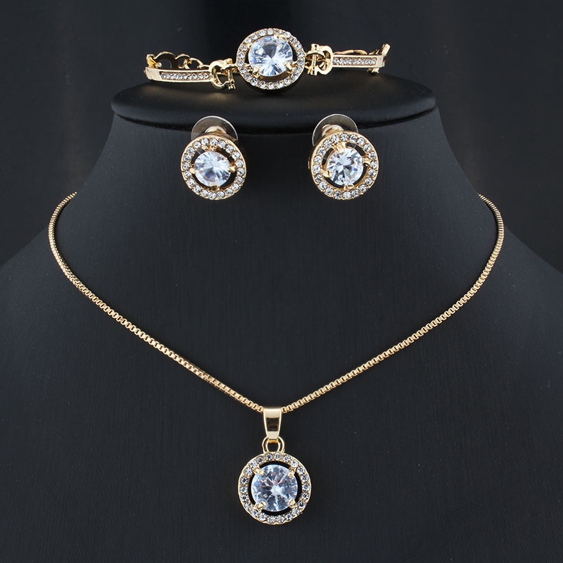 3pcs / Set Kalung + Gelang + Anting Gantung Tusuk Aksen Berlian Imitasi Untuk Perhiasan Wanita / Pernikahan