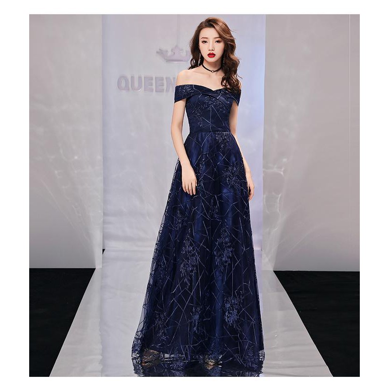 Gaun Pesta 1901052 Biru Navy Sabrina Party Dress Gown