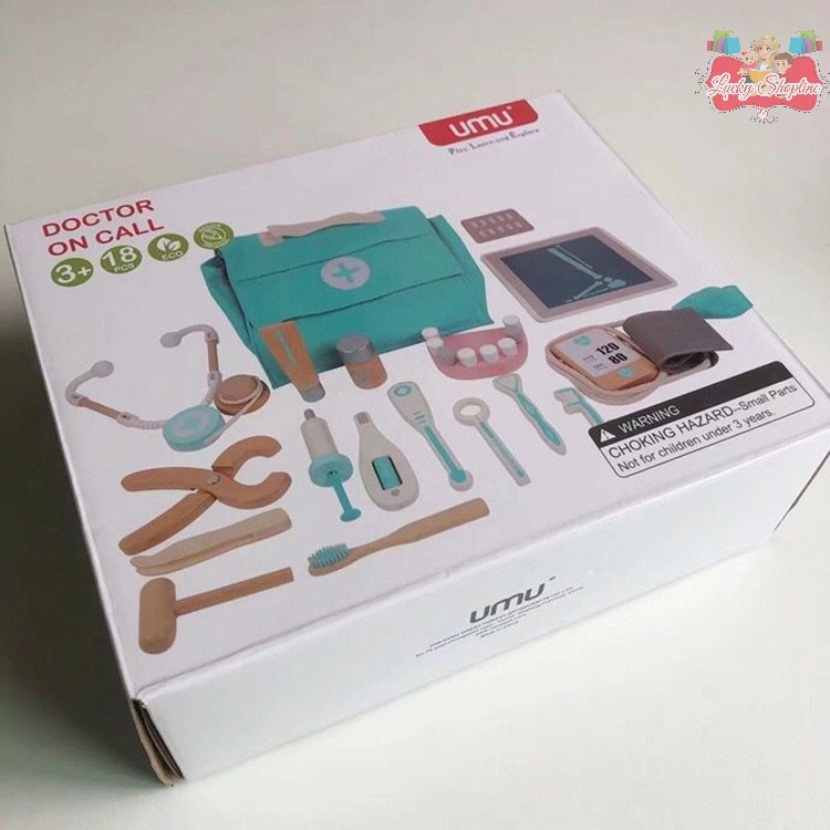 [BIG SALE] UMU Kids Play Pretend Wooden Doctor Medical Set Kit Mainan Edukasi Anak