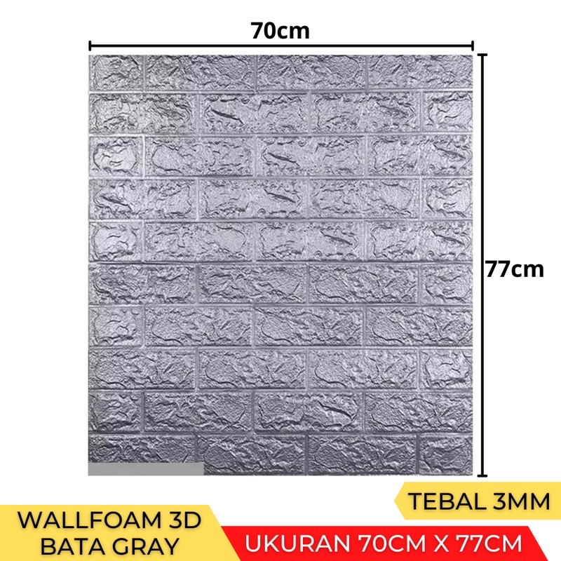 Wallpaper Stiker Dinding 3D Foam Batu Bata Brick 70 x 77cm-Bata Grey