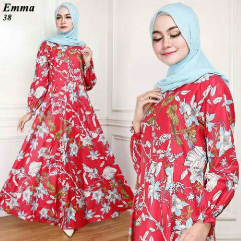 maxi emma merah gapan fashion wanita gamis dres baju muslim