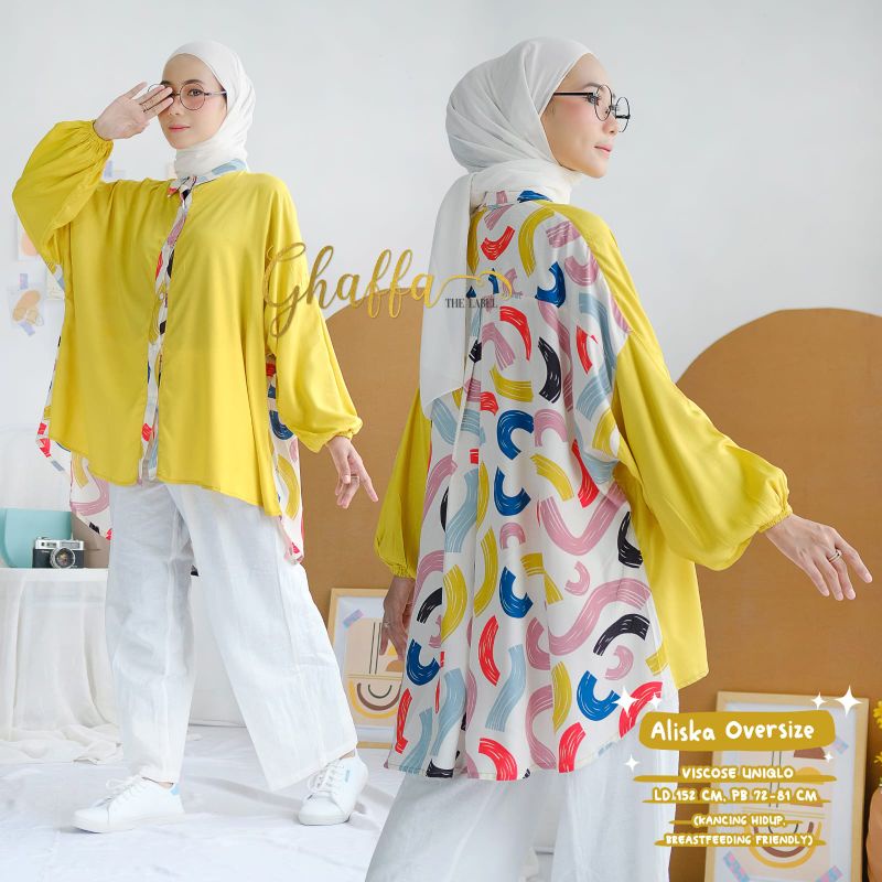 Blouse oversize motif modern / Alika oversize by ghaffa the label / Oversize muslimah premium kekinian