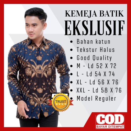 Kemeja Batik Pria Lengan Panjang BATIK PUTRAMAHKOTA PEKALONGAN Motif KERIS BIRU size M L XL XXL KEMEJA BATIK LENGAN PANJANG REGULER