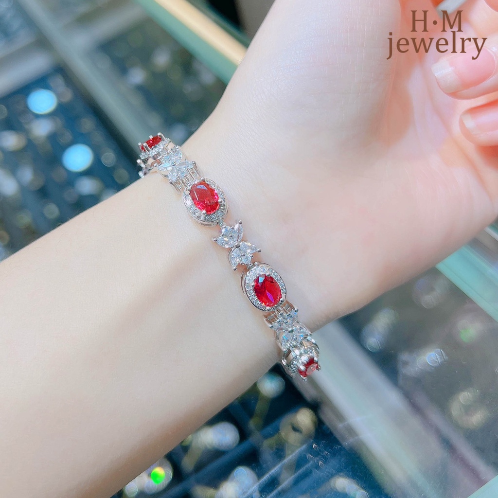 Sapphire Gelang Tangan Batu Safir Merah Aksen Berlian Imitasi Untuk Wanita