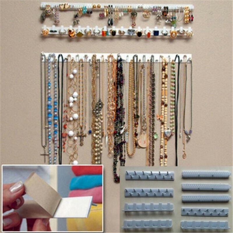 9 Pcs / set Rak Penyimpanan Perhiasan Anting Cincin Kalung Model Gantung Dinding Dengan Perekat Untuk Rumah
