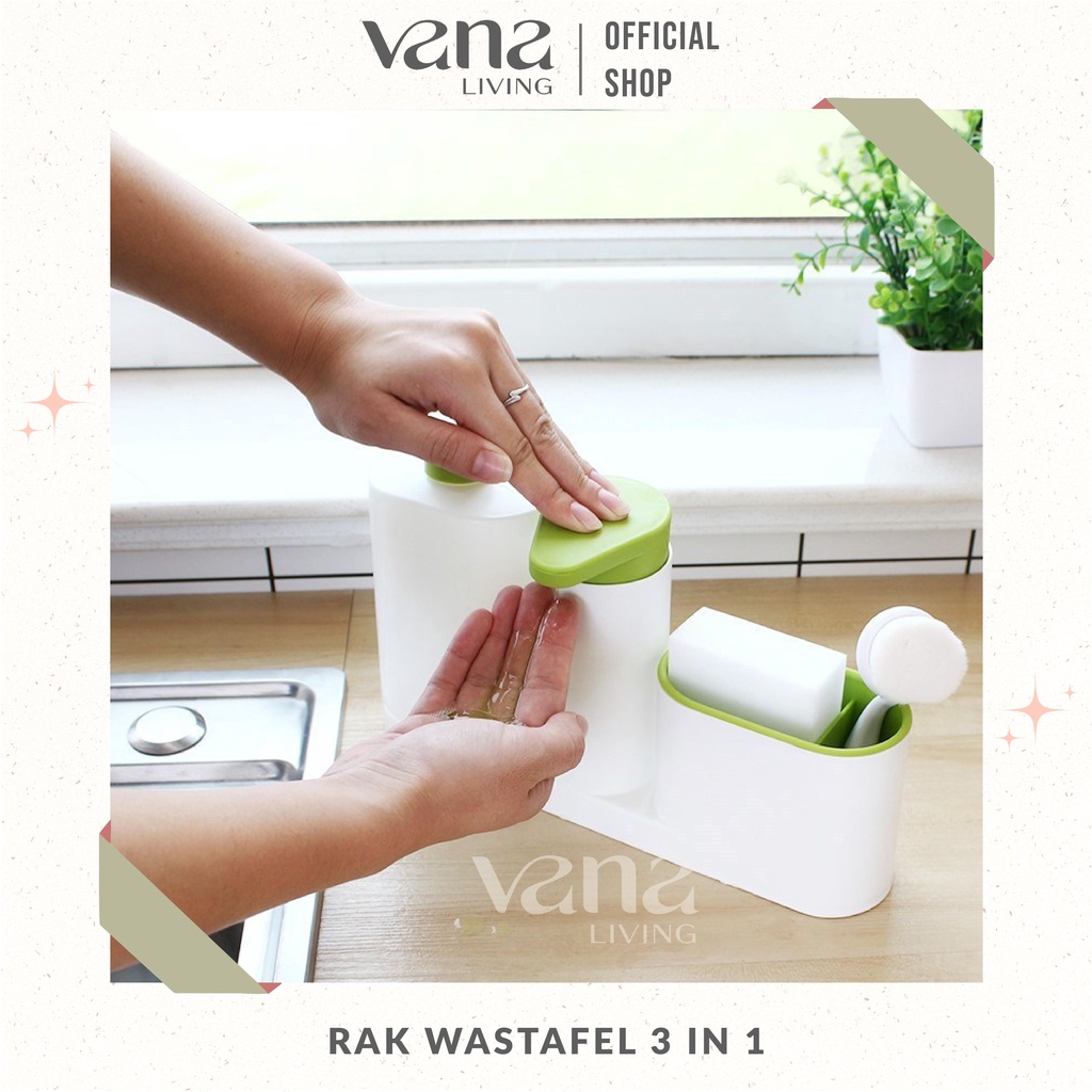 Vana Tempat Sponge Sabun Cuci Tangan Piring Set 3 In 1 Rak Wastafel Dapur Estetik