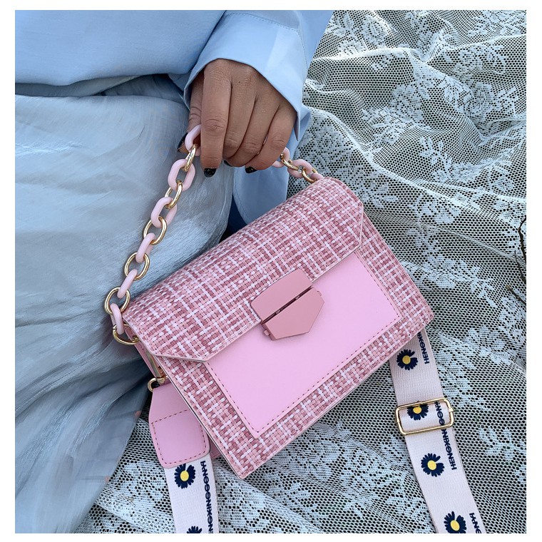 AND COD Tas Slempang Fashion Wanita Bahan Kulit PU Dengan 2 Tali Rantai Style Korea Hits T222