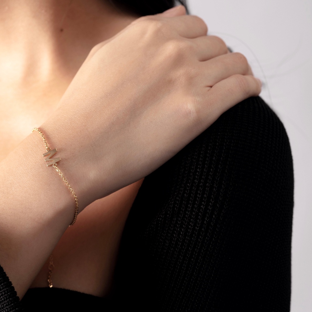 Jewel and Tale - Initial Bracelet Gelang Inisial Huruf Zodiac Anti Karat 925 Sterling Silver 18K Gol