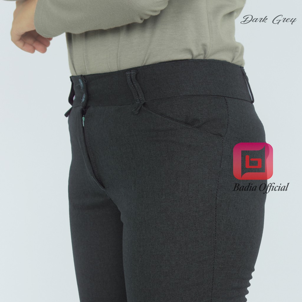 celana formal kerja kantor slimfit basic panjang bahan sedikit stretch pinggang kancing resleting semiwool garbino posture jumbo wanita tinggi premium