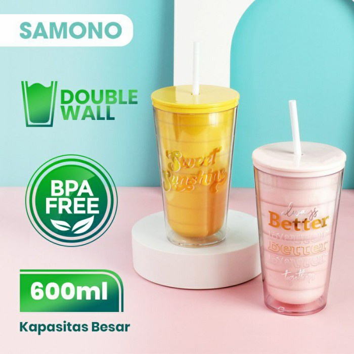 Botol minum Tumbler SC002 600 Ml 2 lapis wll dengan sedotan