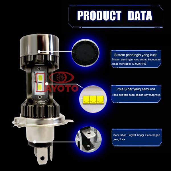 Lampu LED Motor Mobil AYOTO A2 &amp; A2E H4 Putih dan kuning PNP 45 WATT
