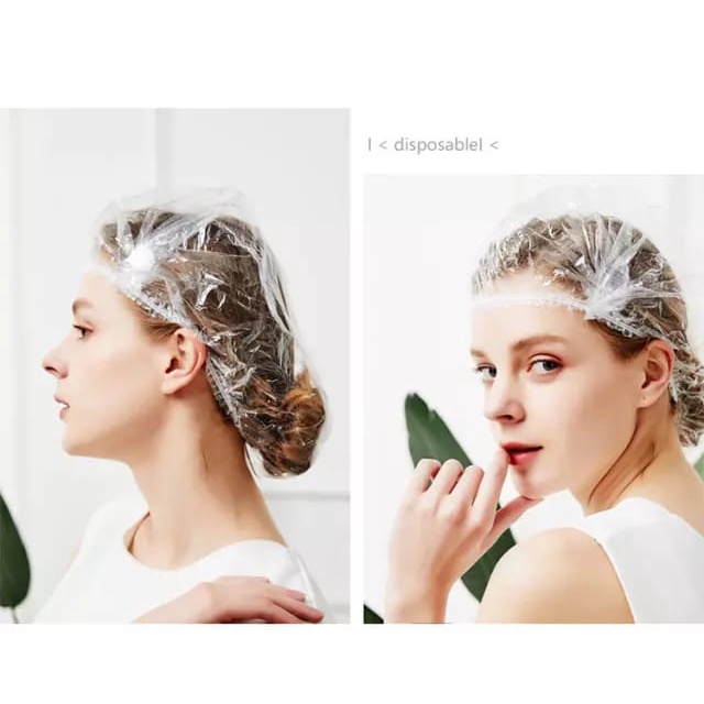 100Pcs Plastik Pelindung Makanan / Penutup kepala mandi Shower Cap hotel salon SPA / Topi mandi PLASTIK Showercap keramas hotel Shower cap Penutup Kepala mandi rambut traveling sekali