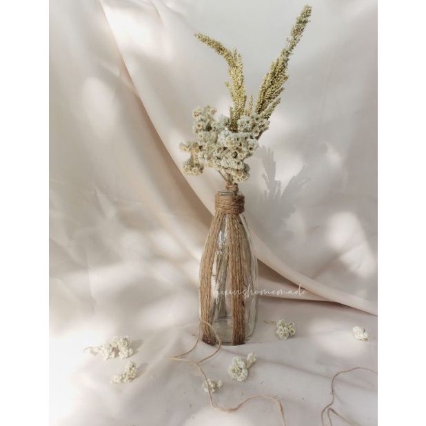 Medium Vas bunga kaca tali rami/ botol hias dekorasi bunga kering aesthetic classic series