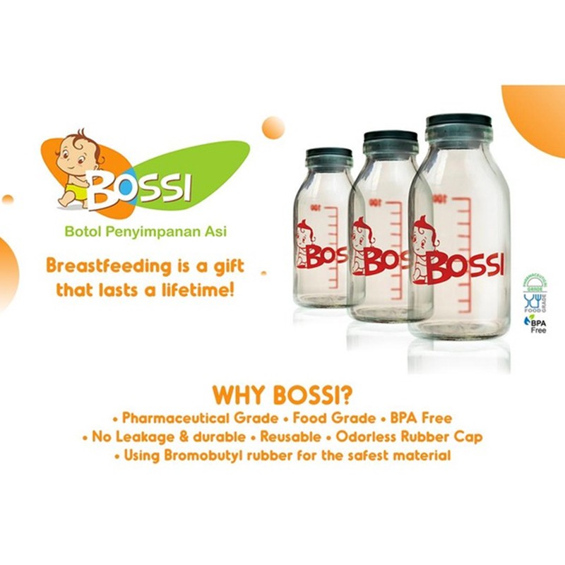 BOSSI Botol Asi Kaca 100 ml Isi 8pcs Botol Penyimpanan ASI