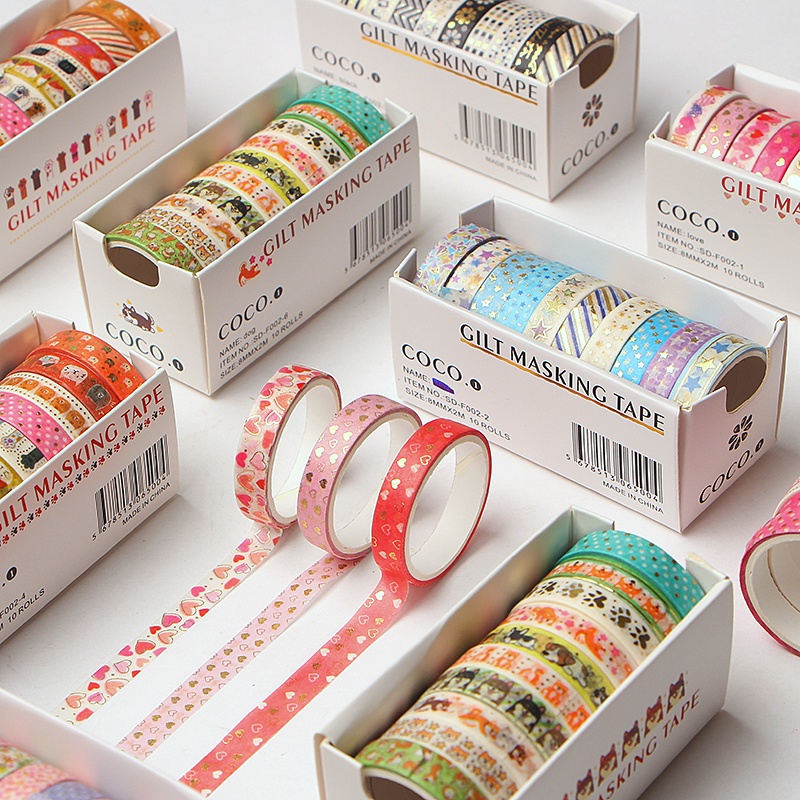 10 Pcs / Set Stiker Tape Washi Motif Lucu Untuk Scrapbook