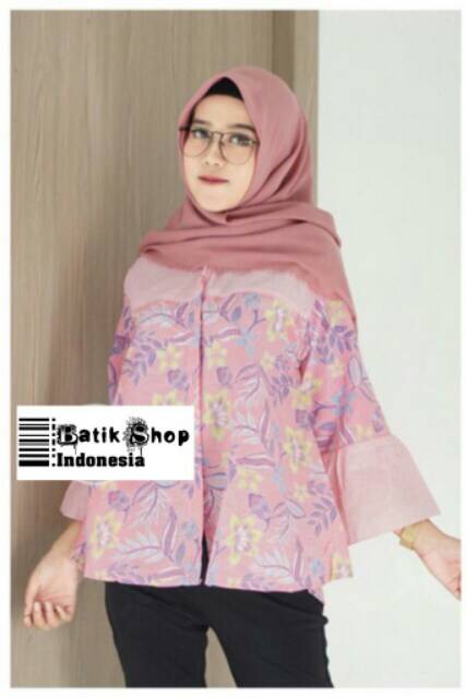 ADA JUMBO Blus Sora Batik Pastel Atasan Kerja Kantoran Kondangan Muslim Casual