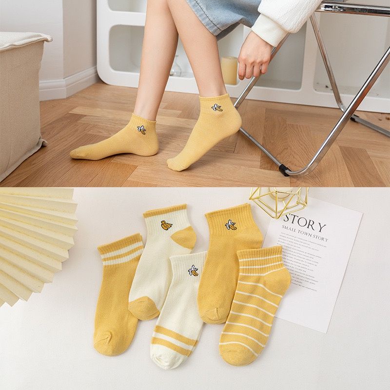 [COD] Kaos Kaki Pendek Fashion Ala Korea Motif Kuning Pisang Lucu Cute Kaos Kaki Wanita Import Kaos Kaki Pendek Sematakaki