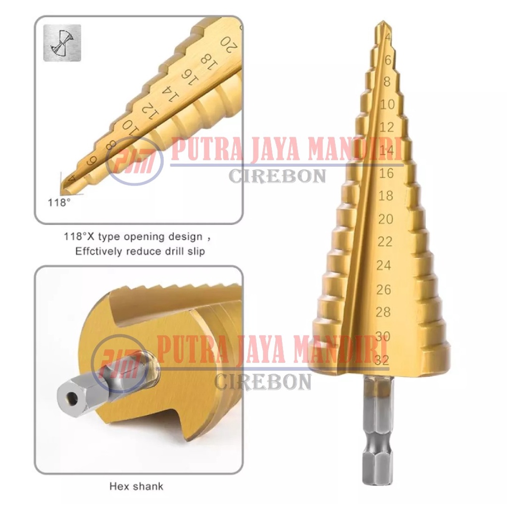 Mata Bor Besi Kayu Pagoda / Step Steel Cone Drill Bits HSS 4-32 Mm Mata Bor Piramid