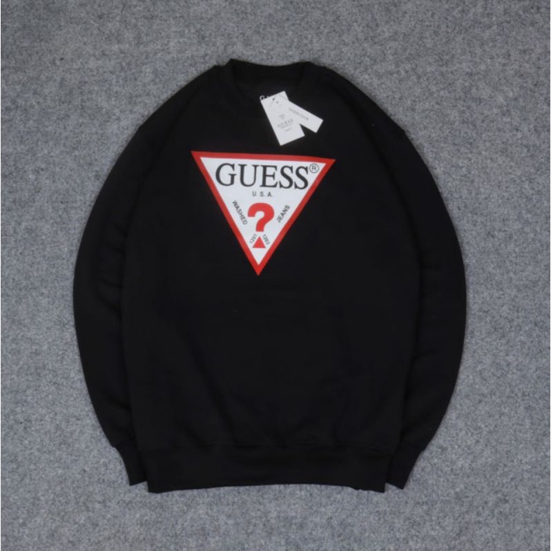 SWEATER CREWNECK GUESS HITAM PREMIUM FULLTAG&amp;LEBEL