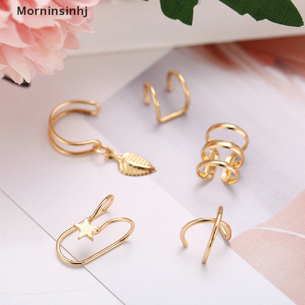 Mornin 5pcs /set Anting Klip Tanpa Tindik Trendy Link Rantai Earcuffs Cartilage Earrings id