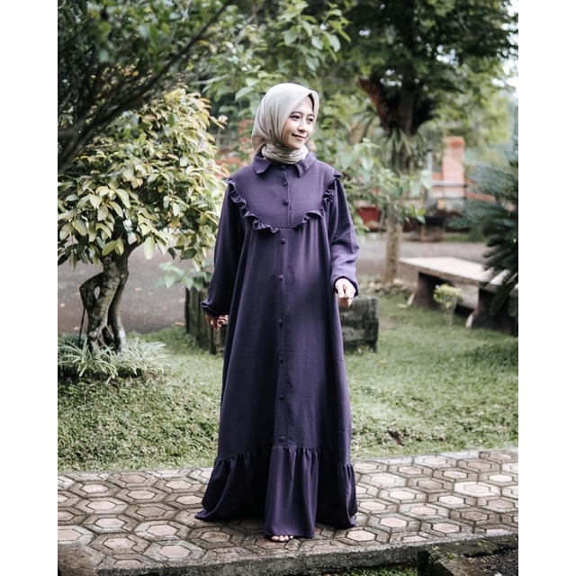 Gamis Crinkle Airflow Jumbo Premium | Dress Crinkle Kancing Polos