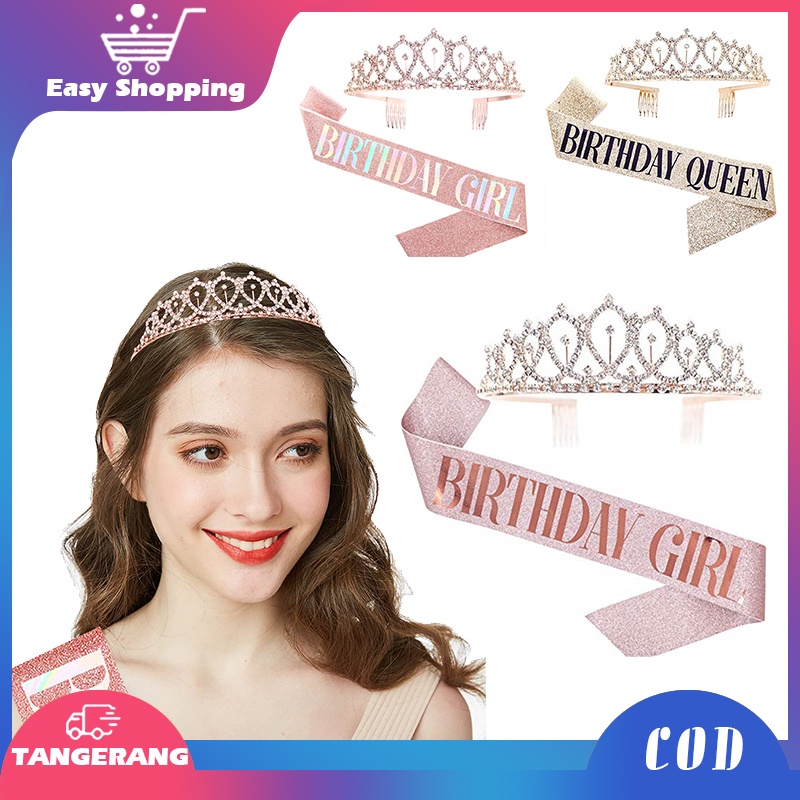 2pcs Tiara Mahkota Selempang untuk Ulang Tahun Komplit Mahkota Sash/Sash and Crown Birthday Queen