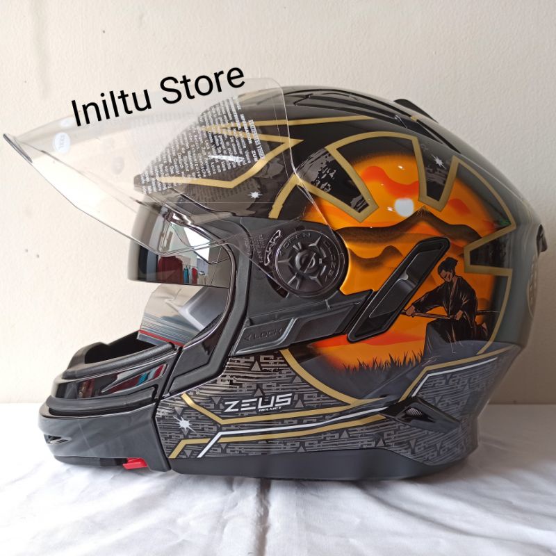 Helm Zeus ZS613C ZS-613C Z613C Black AJ20 Orange Modular Double Visor