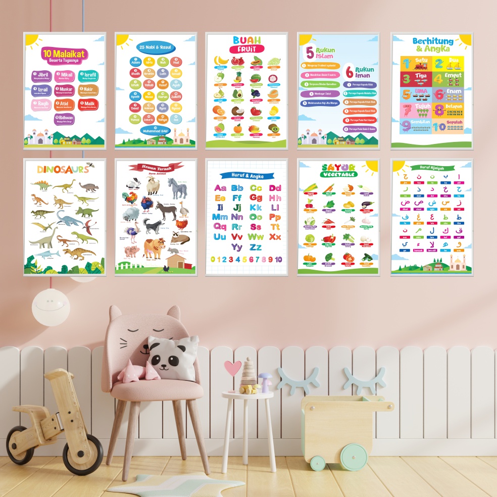 

POSTER PENDIDIKAN EDUKASI ANAK BALITA BATITA PAUD TK, POSTER FULCOLOR DESAIN EKSLUSIF HURUF HIJAIYAH, NAMA MALAIKAT, NAMA NABI, HEWAN, SHOLAT, WUDHU DAN LAIN LAIN