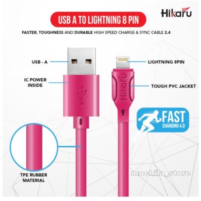 Kabel Data Fast Charging Iphone - Lightning 8 Pin - Dura Fast 2.4A - 1 Meter - Fast Charger - Hikaru