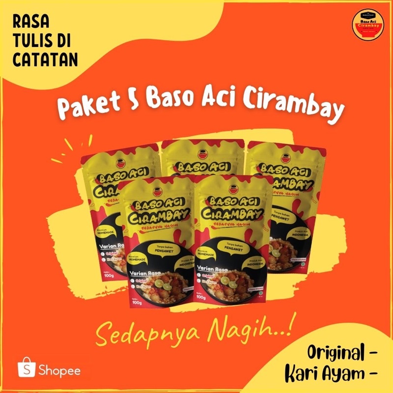 

Paket 5pcs Baso Aci cirambay (Original/Kari Ayam tulis rasa di catatan)