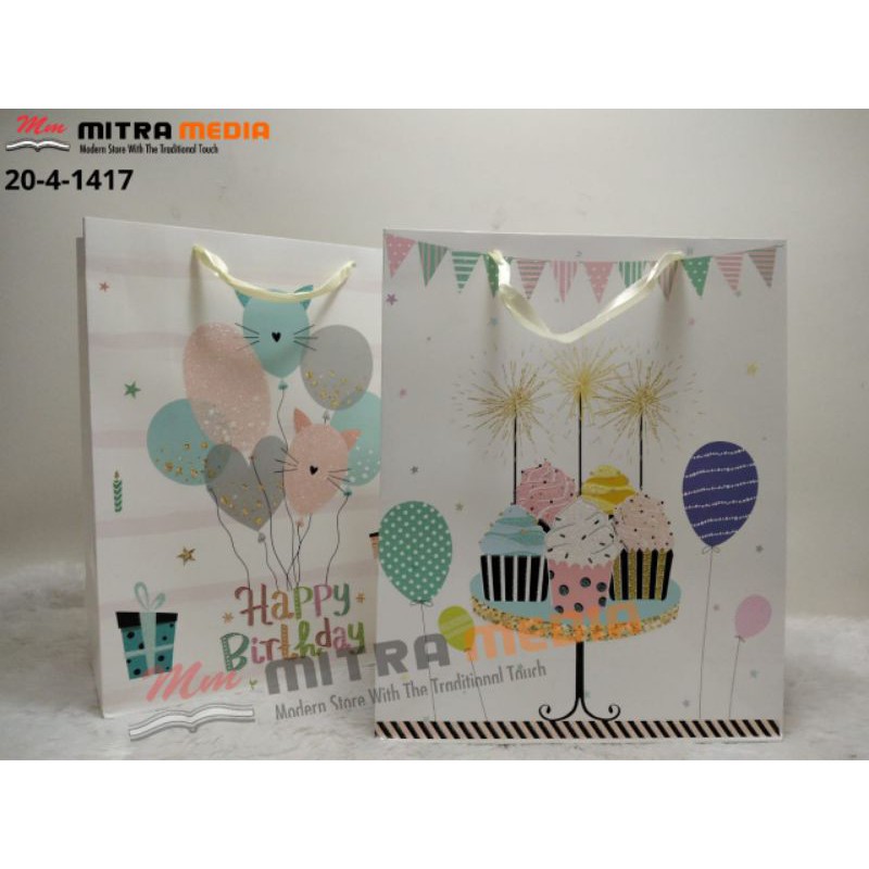 

PAPER BAG / GOODIE BAG / TAS KADO 3D MOTOF HAPPY BIRTHDAY DAN KUE LUCU
