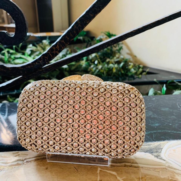ROSSINI-Tas pesta swarovski / Clutch swarovski / Tas swarovski  Gold