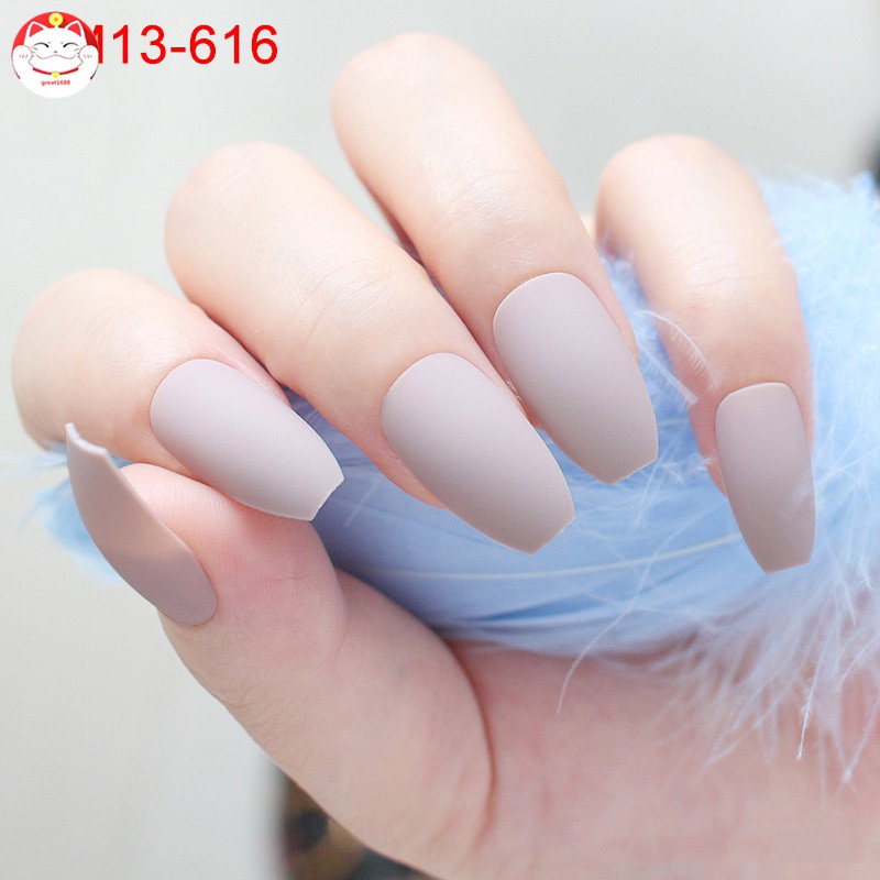 24Pcs / Set Kuku Palsu Warna Matte untuk Dekorasi Nail Art