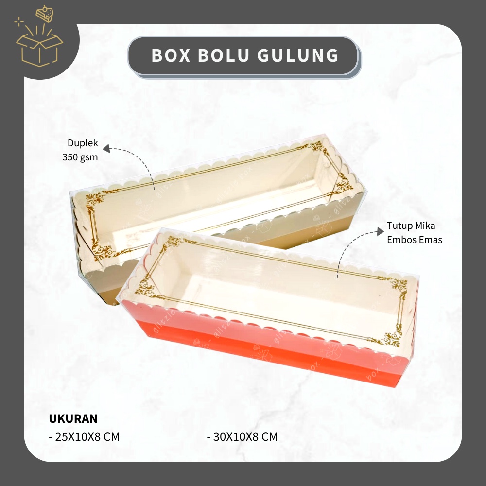 (10 pcs) BOX BOLU GULUNG TUTUP MIKA | Dus Bolu Gulung Mika - Box Mika Emas - Box Mika Merah - Dus Ku