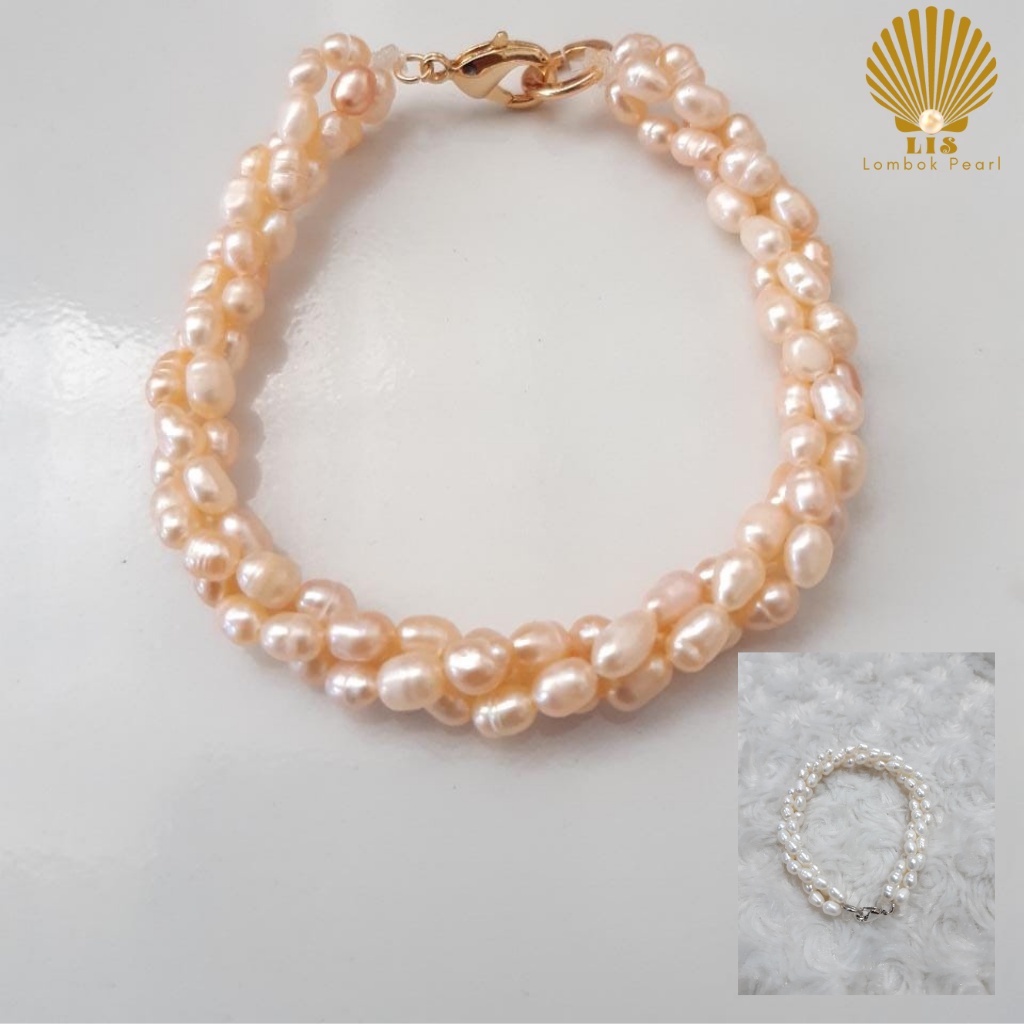 Agnes Bracelet Gelang Mutiara Tawar Lombok Gelang Lilit Tiga Layer